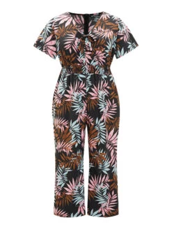Tropical Print Knot Neck Shirred Wrap Jumpsuit -Bloomchic Shop 53515078 el e2046fcf 5905 4c46 bd6b 5c6bd2fc2bce