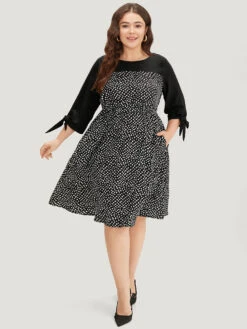 Geometric Graphic Patchwork Knot Cuffs Dress -Bloomchic Shop 535549374 dm