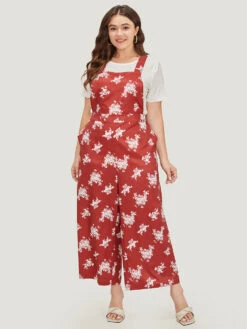 Floral Print Pocket Crossover Back Overall Jumpsuit 14 Floral Print Pocket Crossover Back Overall Jumpsuit -Bloomchic Shop 535556176 go