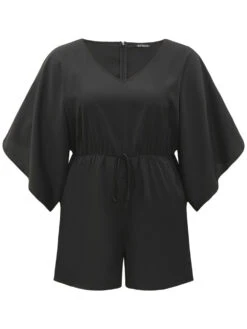 Plain Pocket Flounce Sleeve Elastic Waist Ties Jumpsuit 21 Plain Pocket Flounce Sleeve Elastic Waist Ties Jumpsuit -Bloomchic Shop 53604870 lo