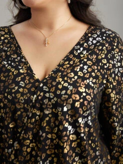 Leopard Glitter Wrap V Neck Blouse -Bloomchic Shop 536751369 qx