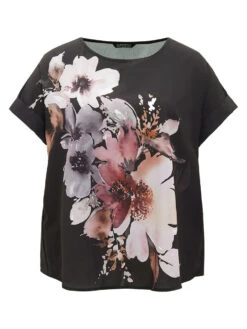 Floral Print Crew Neck Roll Dolman Sleeve Blouse -Bloomchic Shop 537085931 va