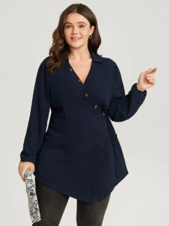 Solid Lantern Sleeve Button Detail Ties Side Wrap Blouse 10 Solid Lantern Sleeve Button Detail Ties Side Wrap Blouse -Bloomchic Shop 537825809 ds e709bbfc 317b 41b0 9e7d cb8cda3e9018