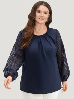 Bloomchic Shop 40 Anti-Wrinkle Patchwork Mesh Pleated Blouse