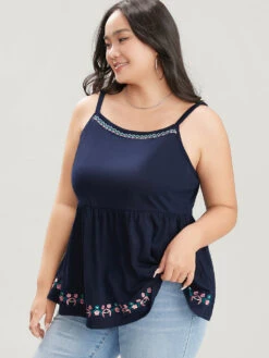 Solid Embroidered Ruffle Hem Cami Top -Bloomchic Shop 538777197 ru