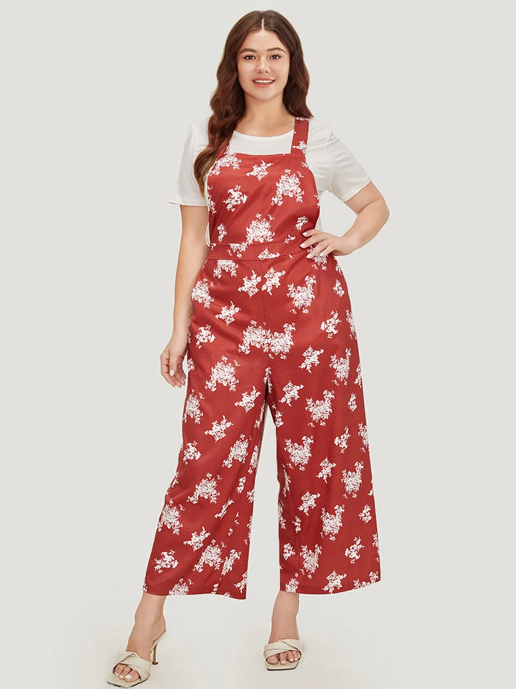 Floral Print Pocket Crossover Back Overall Jumpsuit 3 Floral Print Pocket Crossover Back Overall Jumpsuit