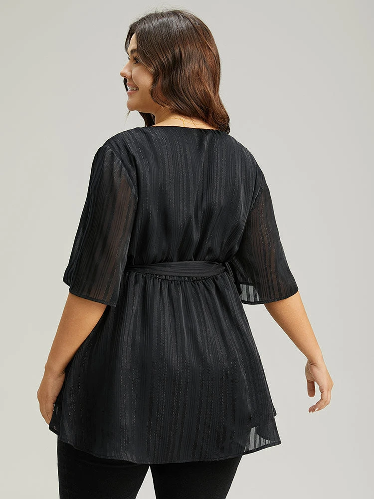 Solid Chiffon Belted High Low Hem Blouse 4 Solid Chiffon Belted High Low Hem Blouse - Image 2