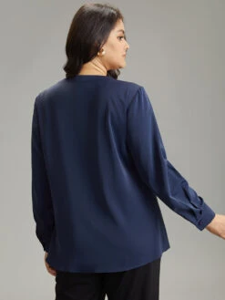 Static-Free Solid Gathered Tab Sleeve Blouse -Bloomchic Shop 539012733 tw 9216d87c 373e 4c6a 8469 98c95184fb11