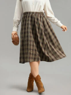 Plaid Print Pocket Elastic Waist Skirt -Bloomchic Shop 540476831 pd