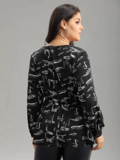 Geometric Wrap Elastic Waist Ruffle Hem Blouse -Bloomchic Shop 540942021 jb