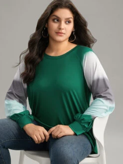 Tie Dye Contrast Round Neck Raglan Sleeve T-shirt -Bloomchic Shop 54098260 ke