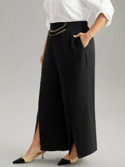 Static-Free Metal Chain Detail Split Hem Pants -Bloomchic Shop 541566661 xw