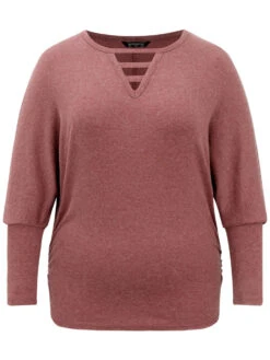 Solid Heather Keyhole Batwing Sleeve T-shirt -Bloomchic Shop 542117381 xo