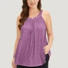 Halter Gathered Button Detail Arc Hem Cami Top -Bloomchic Shop 542633889 ta