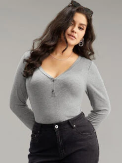 Supersoft Essentials Rib Knit Button Up Bodysuit -Bloomchic Shop 543037725 jp