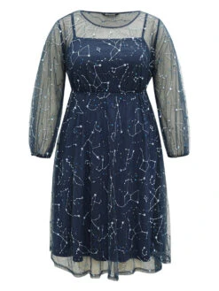 Galaxy Sequin Mesh Embroidered Patchwork Dress -Bloomchic Shop 543085186 tr