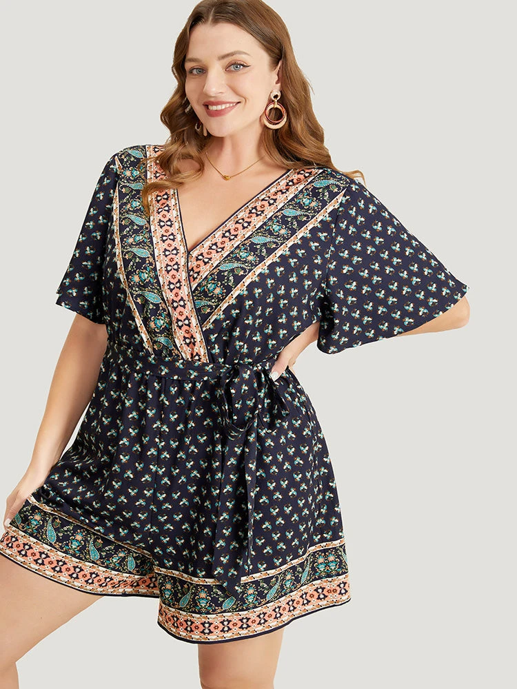 Bandana Print Wrap Ruffle Sleeve Pocket Belted Romper 6 Bandana Print Wrap Ruffle Sleeve Pocket Belted Romper - Image 4