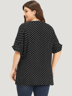Polka Dot Zipper Notched Dolman Sleeve Blouse -Bloomchic Shop 543714364 mi 2bd247af e247 44d9 be8d c69794b981e2