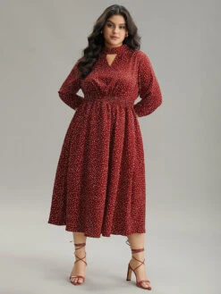 Polka Dot Keyhole Pocket Mock Neck Dress -Bloomchic Shop 544796623 uv