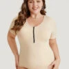 Plain Zipper Half Crew Neck Bodysuit -Bloomchic Shop 545775750 js
