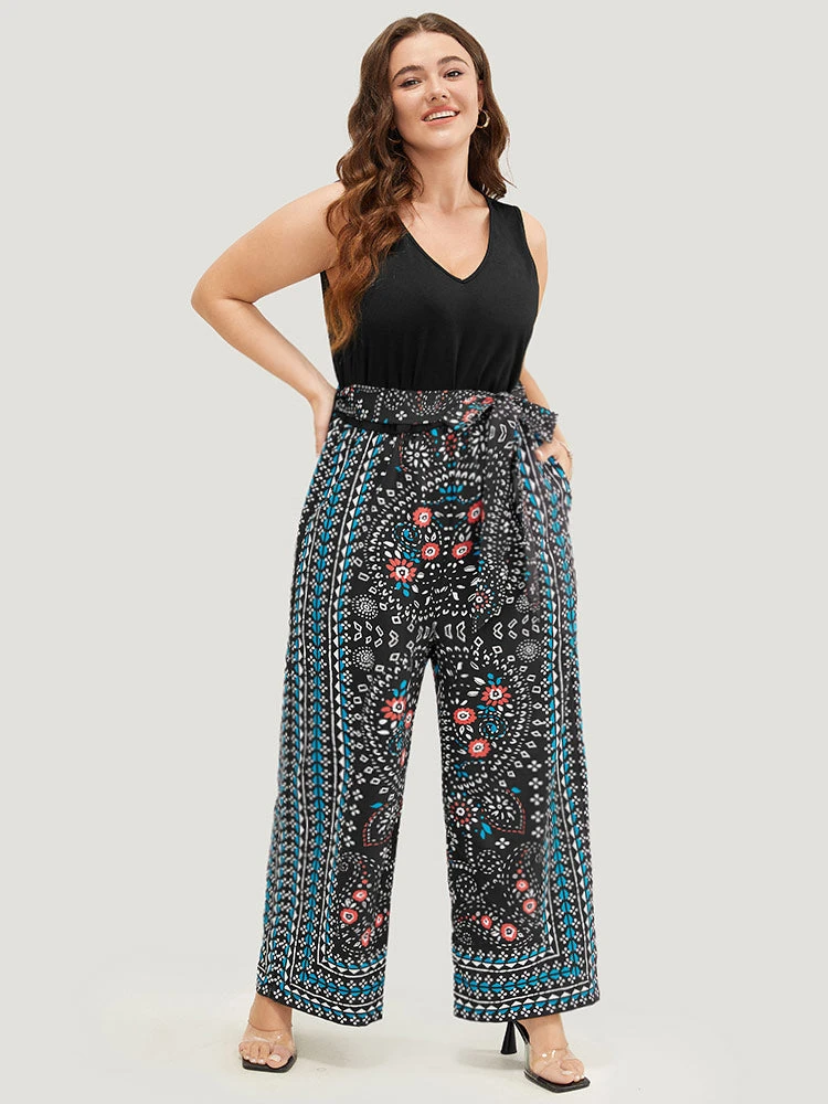 Paisley Patchwork Zipper Pocket Belted Tank Jumpsuit 2 Paisley Patchwork Zipper Pocket Belted Tank Jumpsuit