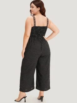 Geometric Print Pocket Button Elastic Waist Cami Jumpsuit -Bloomchic Shop 546435406 sn
