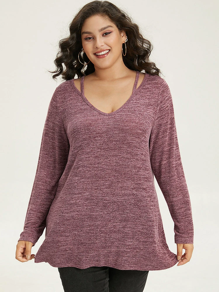 Solid Heather V Neck Cut Out T-shirt 7 Solid Heather V Neck Cut Out T-shirt - Image 5