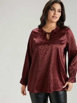 Solid Knot Neck Frill Trim Flutter Sleeve Blouse -Bloomchic Shop 547787146 ox