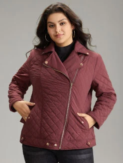 Zipper Fly Quilted Button Detail Lapel Collar Jacket -Bloomchic Shop 549579189 uu