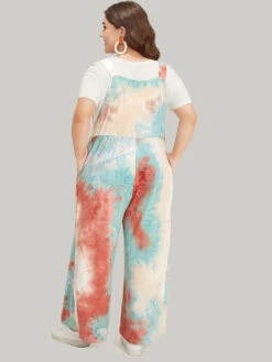 Tie Dye Pocket Button Adjustable Straps Jumpsuit -Bloomchic Shop 549808323 iu