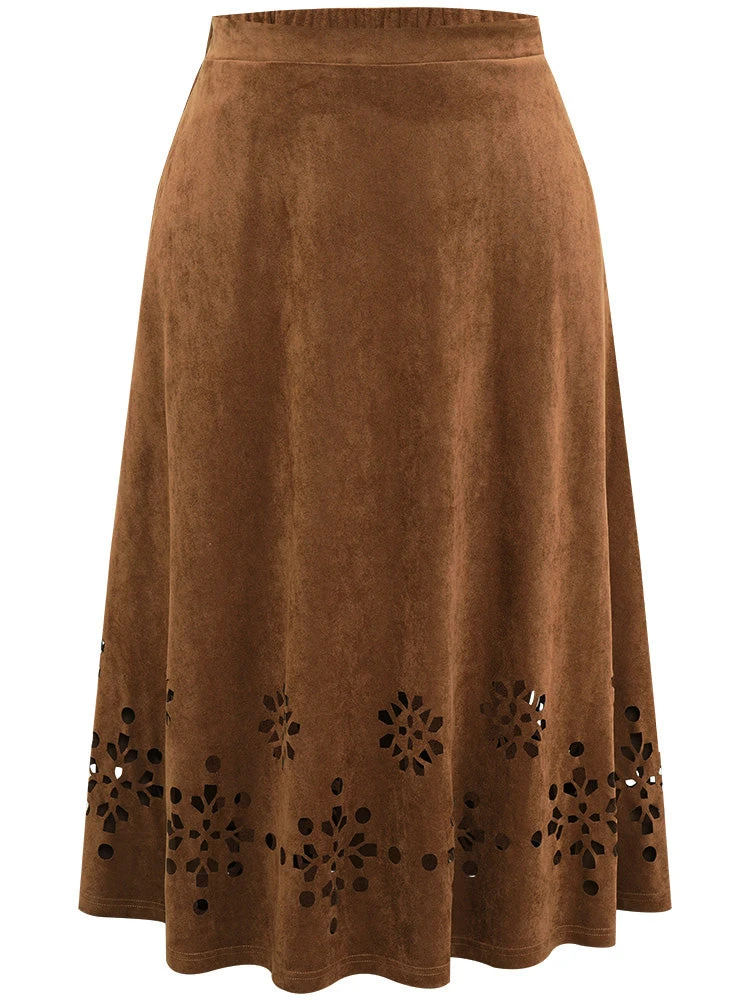 Plain Elastic Waist Pocket Laser Cut Skirt 8 Plain Elastic Waist Pocket Laser Cut Skirt - Image 6