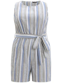 Striped Pocket Cut Out Knot Sleeveless Jumpsuit -Bloomchic Shop 550591374 wp
