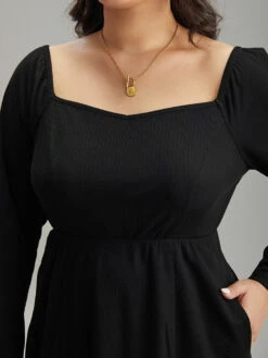 Rib Knit Split Side Square Neck Dress -Bloomchic Shop 551041567 cw