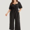 Plain Square Neck Pocket Belted Zipper Jumpsuit