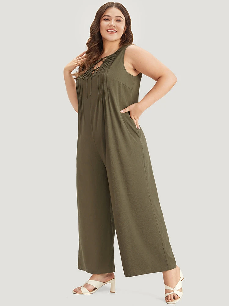 Plain Knot Neck Pocket Plicated Detail Tank Jumpsuit 4 Plain Knot Neck Pocket Plicated Detail Tank Jumpsuit - Image 2