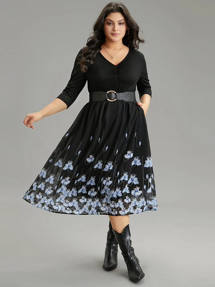 Boho Print Ruched Elastic Waist Chiffon Dress 5 Boho Print Ruched Elastic Waist Chiffon Dress - Image 3