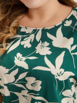 Silhouette Floral Print Knotted Cut Out Round Neck Bodysuit -Bloomchic Shop 551963535 th