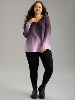 Ombre V Neck Slightly Stretchy T-shirt 11 Ombre V Neck Slightly Stretchy T-shirt -Bloomchic Shop 552448953 ug