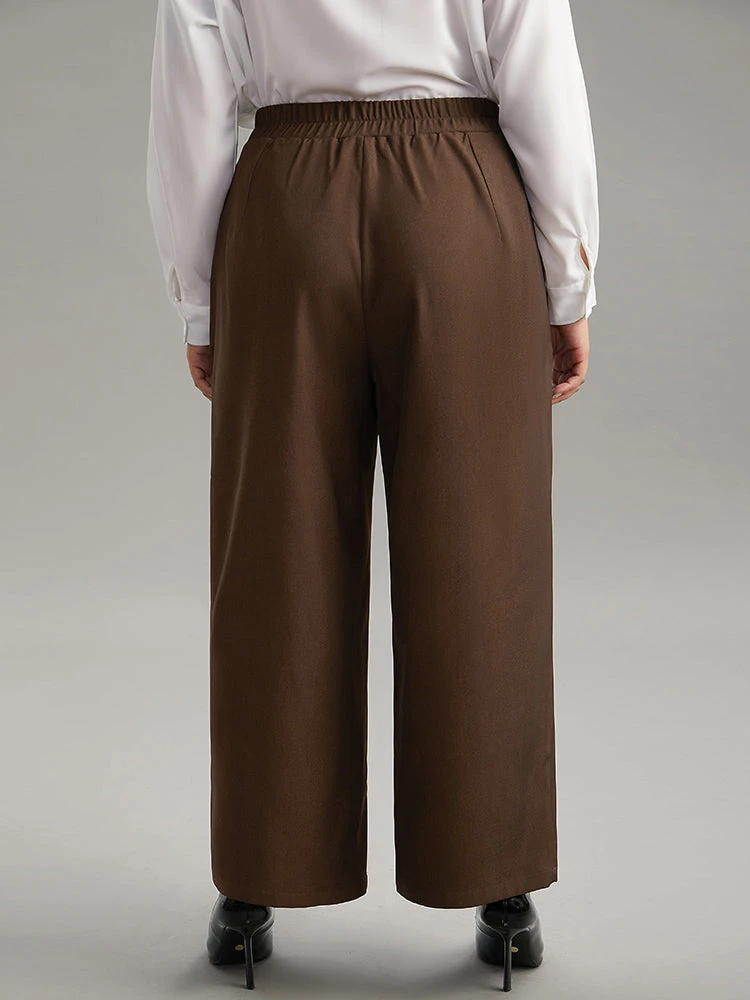 Solid Elastic Waist Plicated Detail Straight Leg Pants 4 Solid Elastic Waist Plicated Detail Straight Leg Pants - Image 2