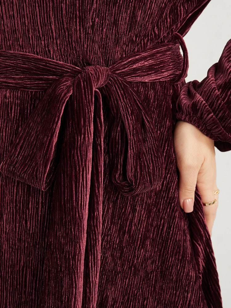 Glitter Textured Lantern Sleeve Belted Ruffle Blouse 9 Glitter Textured Lantern Sleeve Belted Ruffle Blouse - Image 7