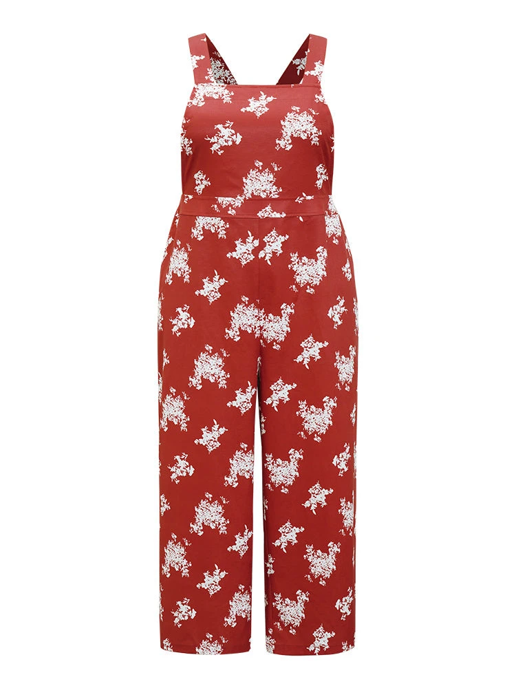 Floral Print Pocket Crossover Back Overall Jumpsuit 11 Floral Print Pocket Crossover Back Overall Jumpsuit - Image 9