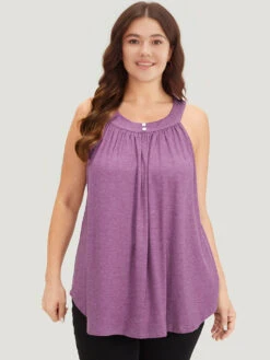 Halter Gathered Button Detail Arc Hem Cami Top -Bloomchic Shop 554322161 uf