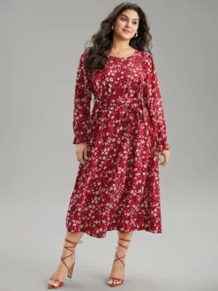 Ditsy Floral Belted Ruffle Sleeve Dress -Bloomchic Shop 554663562 yp