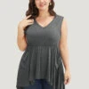 Plain Ruffle Pocket High Low Hem Tank Top -Bloomchic Shop 555362739 af