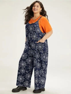 Halloween Spider Web Print Pocket Overall Cami Jumpsuit -Bloomchic Shop 556063207 js d842d3e9 427e 41a8 9a99 bf05812f8941
