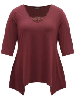 Solid Crochet Lace Mesh Hanky Hem T-shirt -Bloomchic Shop 556301490 xc 5b2ea575 94d2 4891 8255 01a0e2efcfb7