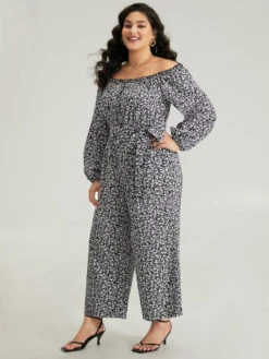 Ditsy Floral Off Shoulder Pocket Belted Jumpsuit -Bloomchic Shop 556373769 fi