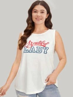 Letter Print Crew Neck Graphic Tank Top -Bloomchic Shop 556821854 um