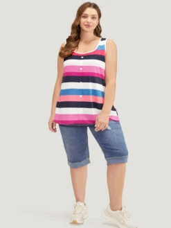 Striped Contrast Button Detail Scoop Neck Tank Top 13 Striped Contrast Button Detail Scoop Neck Tank Top -Bloomchic Shop 556857386 yg