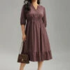 Solid Notched Lantern Sleeve Shirred Dress 2 Solid Notched Lantern Sleeve Shirred Dress -Bloomchic Shop 556928277 uc
